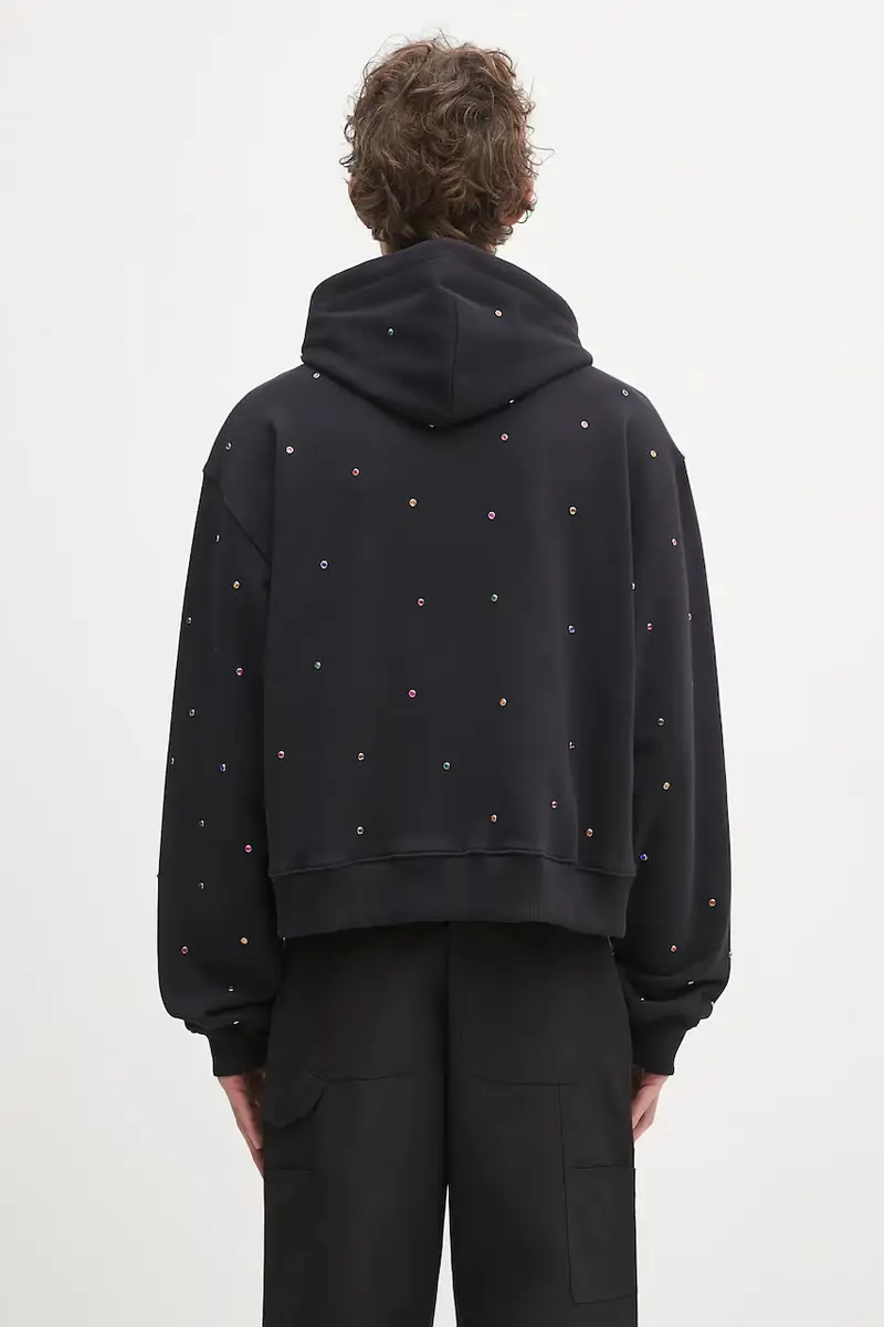 felpa in cotone Studded hoodie uomo colore nero con cappuccio con applicazione SHF07T041 miniatura 3