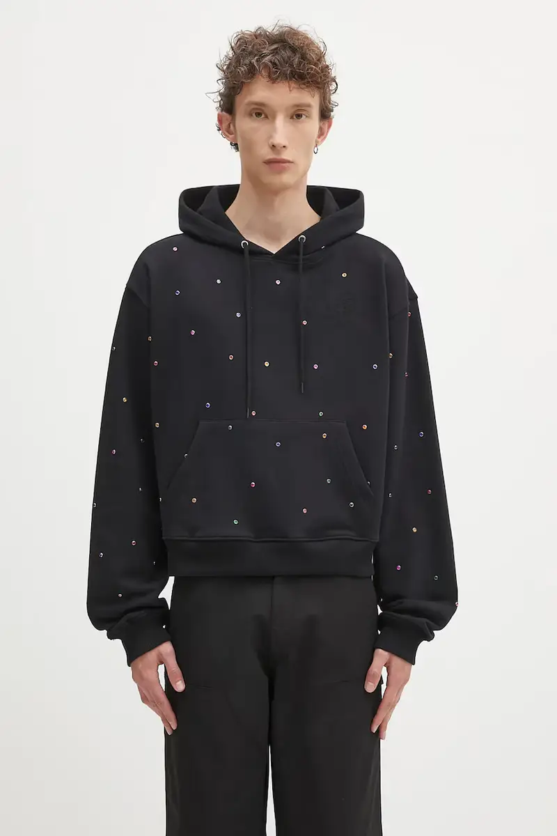 felpa in cotone Studded hoodie uomo colore nero con cappuccio con applicazione SHF07T041