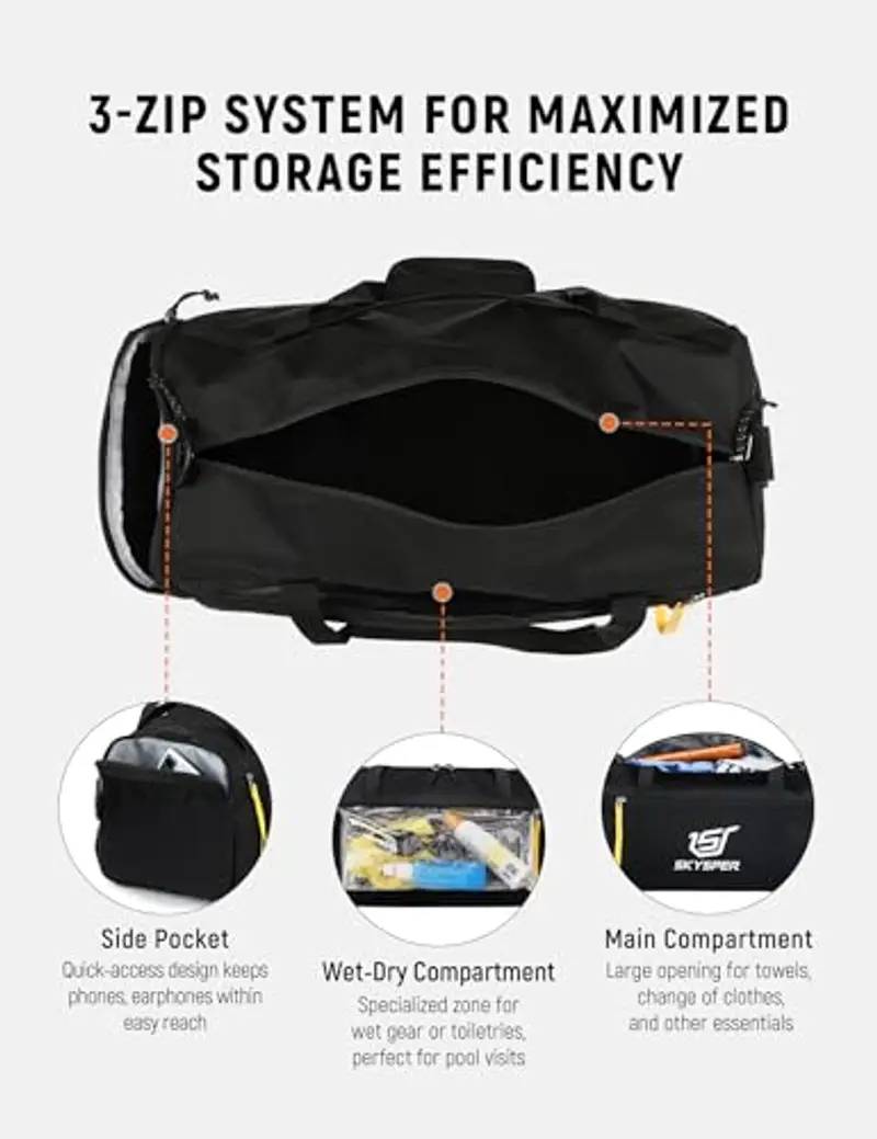 SKYSPER Borsone da Palestra 30L, Borsa da Palestra Separazione Bagnato e Asciutto Borsone Sportivo per Uomo Donna Viaggio Fitness Piscina Yoga miniatura 3