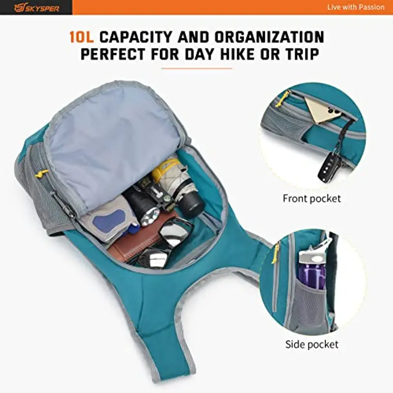 SKYSPER Zaino Leggero Pieghevole 10L, Zainetto Richiudibile Zaino Hiking Salvaspazio per Trekking Viaggi Brevi Escursioni Ciclismo miniatura 3