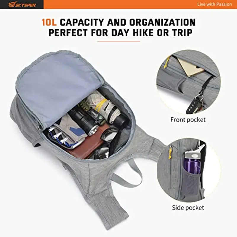 SKYSPER Zaino Leggero Pieghevole 10L, Zainetto Richiudibile Zaino Hiking Salvaspazio per Trekking Viaggi Brevi Escursioni Ciclismo miniatura 3