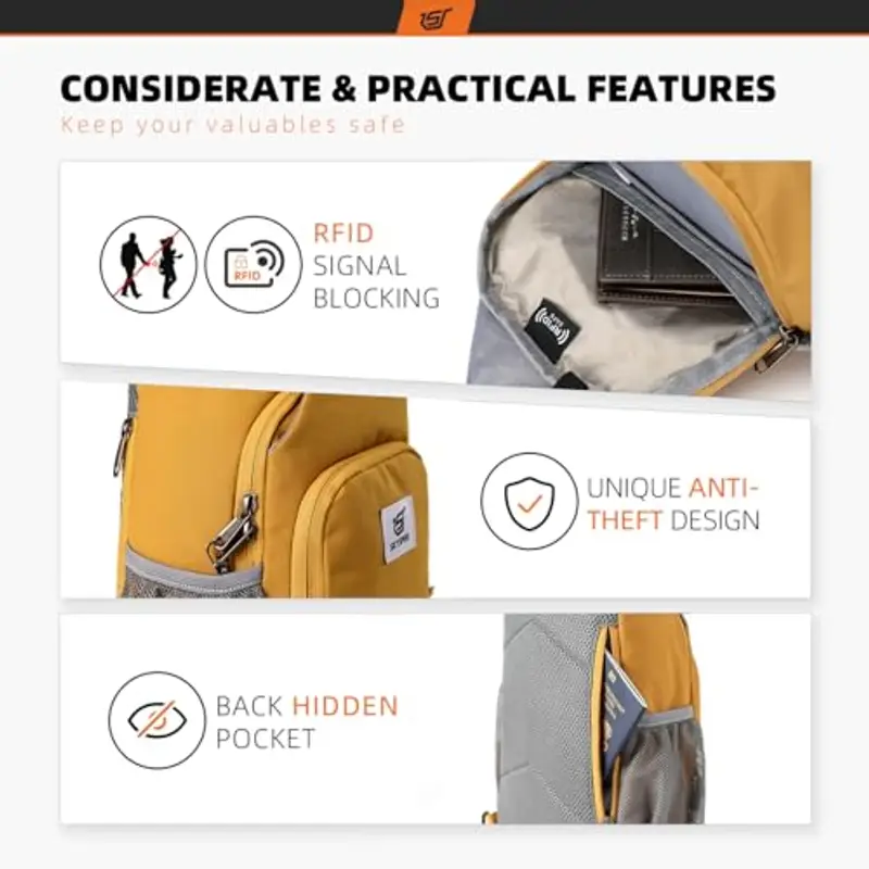 SKYSPER Zaino Monospalla Uomo Antifurto Zaino a Tracolla Piccolo Sportivo con RFID Borsa per Viaggio Escursionismo Ciclismo miniatura 3
