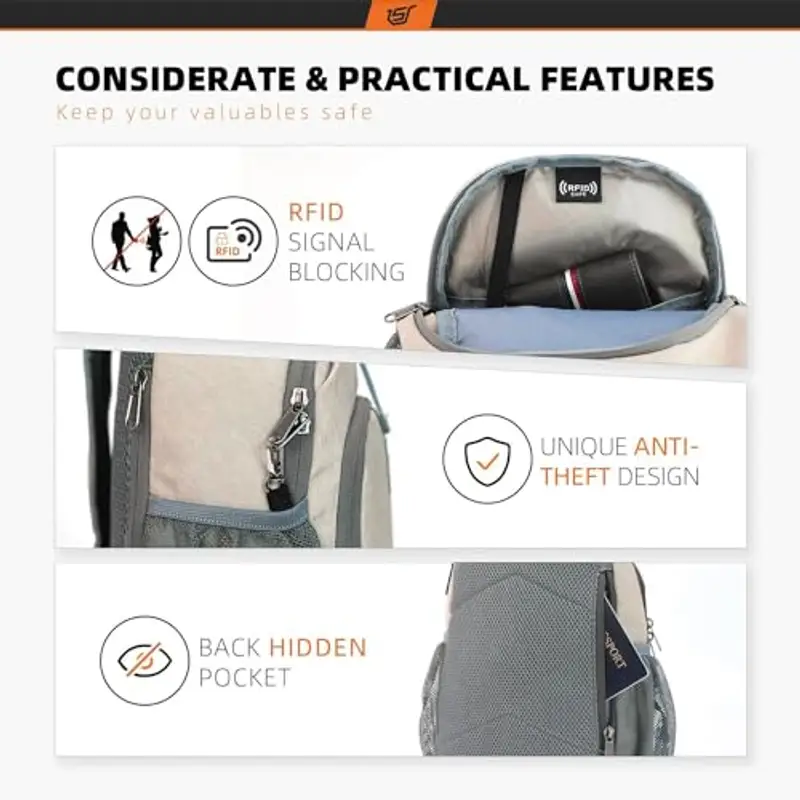 SKYSPER Zaino Monospalla Uomo Antifurto Zaino a Tracolla Piccolo Sportivo con RFID Borsa per Viaggio Escursionismo Ciclismo miniatura 3