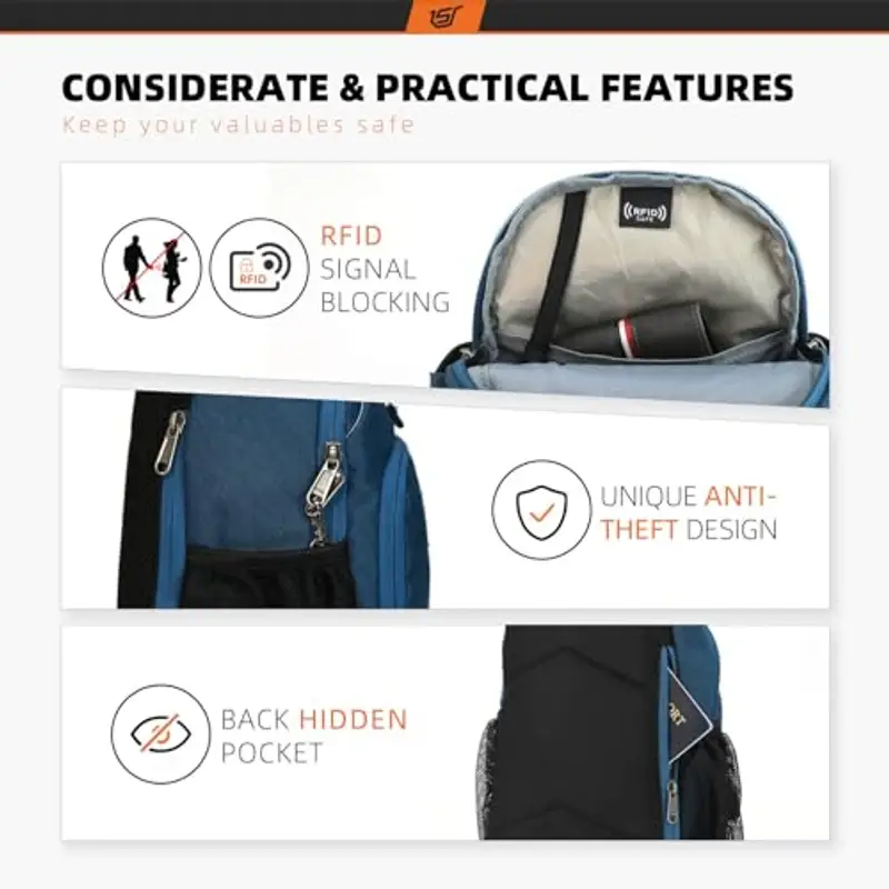 SKYSPER Zaino Monospalla Uomo Antifurto Zaino a Tracolla Piccolo Sportivo con RFID Borsa per Viaggio Escursionismo Ciclismo miniatura 3