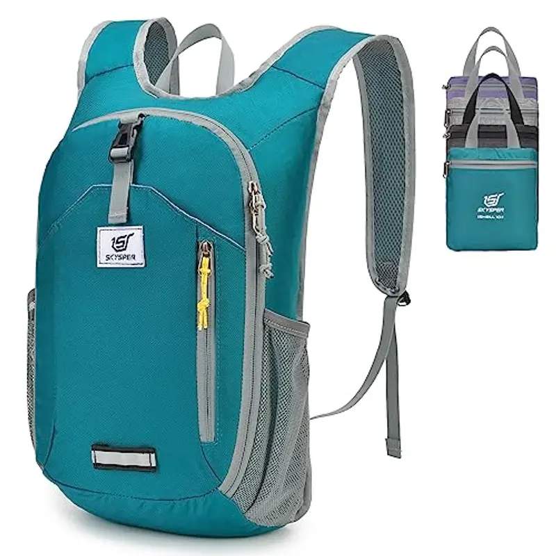 SKYSPER Zaino Pieghevole 10L, Zainetto Ultra Leggero Richiudibile Zaino Hiking Salvaspazio per Trekking Viaggi Brevi Escursioni Ciclismo, Ishe10ii-Grigio