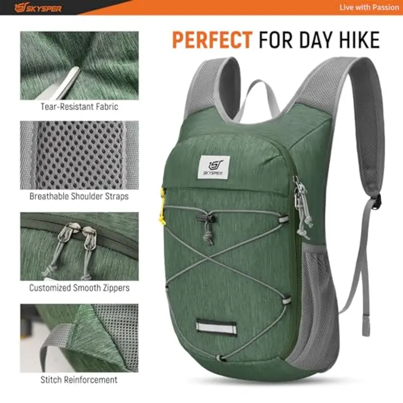 SKYSPER Zaino Trekking 10L Ultraleggero Pieghevole, Piccolo per Uomo Donna, da Viaggio Escursione Gita Bici miniatura 3