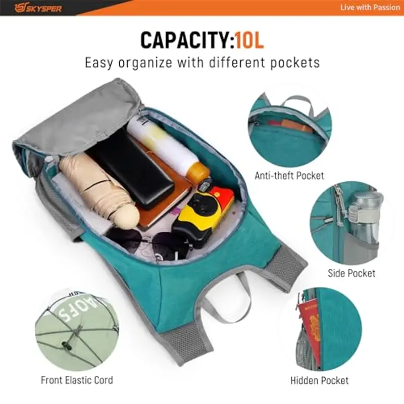 SKYSPER Zaino Trekking 10L, Zaino Ultraleggero Pieghevole per Uomo e Donna, Ideale per Viaggi e Escursioni in Bici miniatura 2