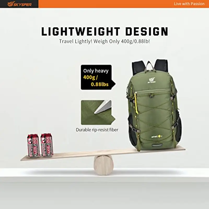 SKYSPER Zaino Ultraleggero Pieghevole, 30L con Strisce Riflettenti da Trekking, Hiking Escursione Viaggio Uomo Donna ISHE30-Grigio miniatura 2