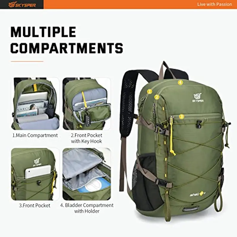SKYSPER Zaino Ultraleggero Pieghevole, 30L con Strisce Riflettenti da Trekking, Hiking Escursione Viaggio Uomo Donna ISHE30-Grigio miniatura 3