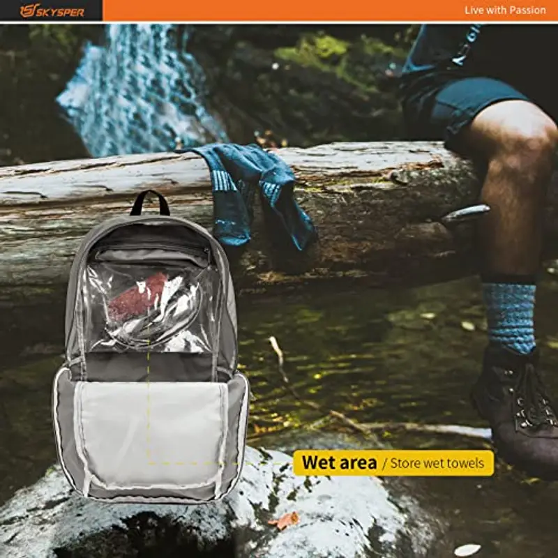 SKYSPER Zaino Ultraleggero Pieghevole 30L, Resistente all'Acqua Con Strisce Riflettenti per Trekking, Hiking, Escursione, Viaggio - Uomo Donna, Grigio Chiaro miniatura 2