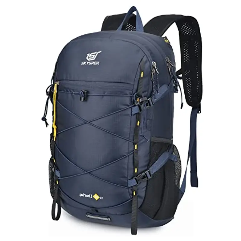 SKYSPER Zaino Ultraleggero Pieghevole, Zaino Ripiegabile 30L Resistente all'Acqua con Strisce Riflettenti Zaino da Trekking con Uscita dell'Acqua per Hiking Escursione Viaggio ISHE30-Blu Navy