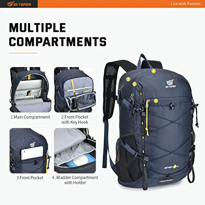 SKYSPER Zaino Ultraleggero Pieghevole, Zaino Ripiegabile 30L Resistente all'Acqua con Strisce Riflettenti Zaino da Trekking con Uscita dell'Acqua per Hiking Escursione Viaggio ISHE30-Blu Navy miniatura 3