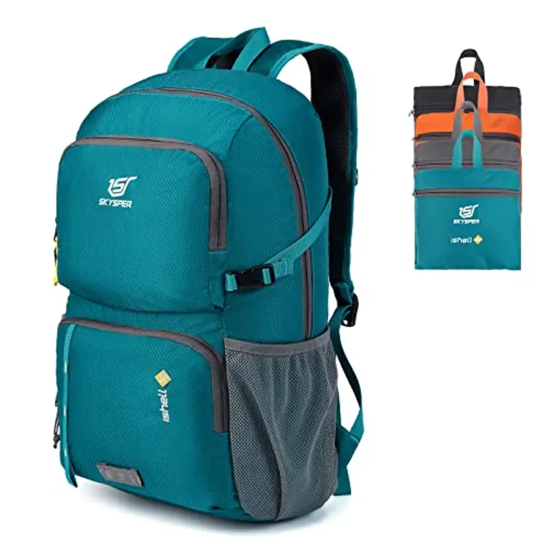 SKYSPER Zaino Ultraleggero Pieghevole, Zaino Ripiegabile 30L Resistente all'Acqua con Strisce Riflettenti Zaino da Trekking per Hiking Escursione Viaggio Uomo Donna, Verde