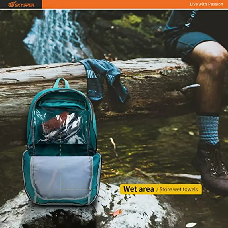 SKYSPER Zaino Ultraleggero Pieghevole, Zaino Ripiegabile 30L Resistente all'Acqua con Strisce Riflettenti Zaino da Trekking per Hiking Escursione Viaggio Uomo Donna, Verde miniatura 2