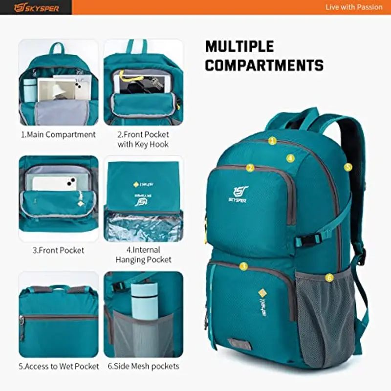 SKYSPER Zaino Ultraleggero Pieghevole, Zaino Ripiegabile 30L Resistente all'Acqua con Strisce Riflettenti Zaino da Trekking per Hiking Escursione Viaggio Uomo Donna, Verde miniatura 3