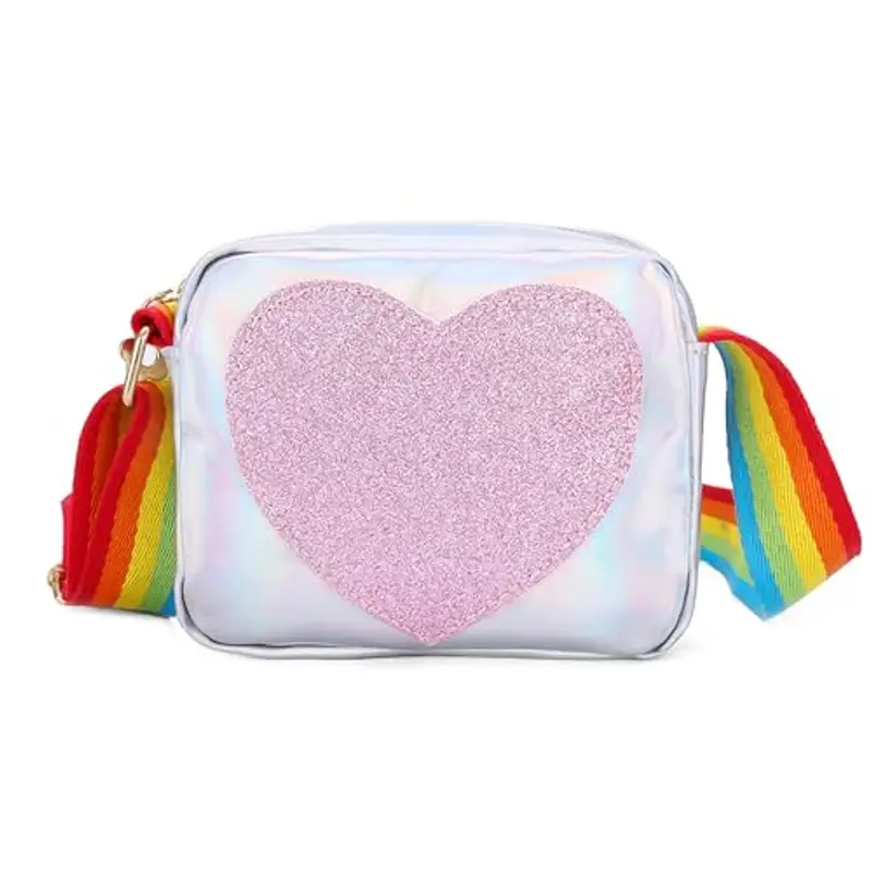 SLEEKEE Borsa per Accessori per Bambini, Graziosa a Tracolla Love Rainbow, per Ragazze, Giocare, Shopping e Viaggiare (14 x 12 x 5 cm)