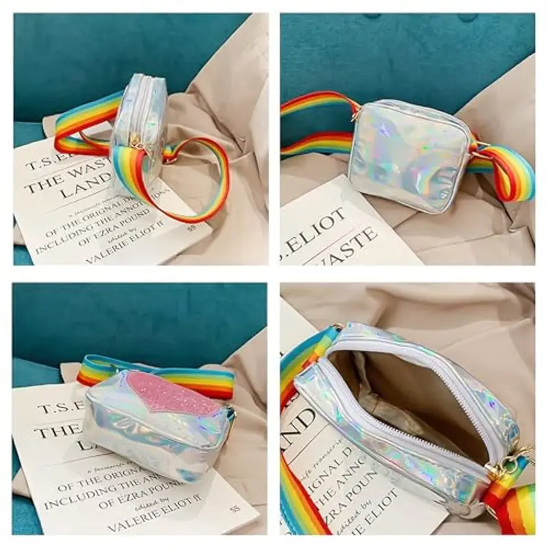 SLEEKEE Borsa per Accessori per Bambini, Graziosa a Tracolla Love Rainbow, per Ragazze, Giocare, Shopping e Viaggiare (14 x 12 x 5 cm) miniatura 3