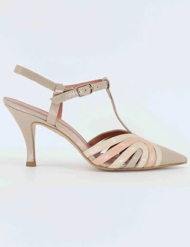 Slingback donna in vernice beige tacco alto