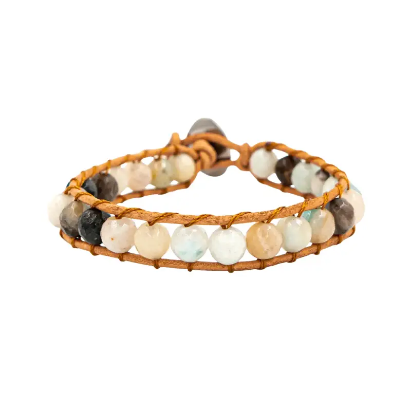 Bracciale in pietre di Amazonite e vera pelle donna Sloya Facelia