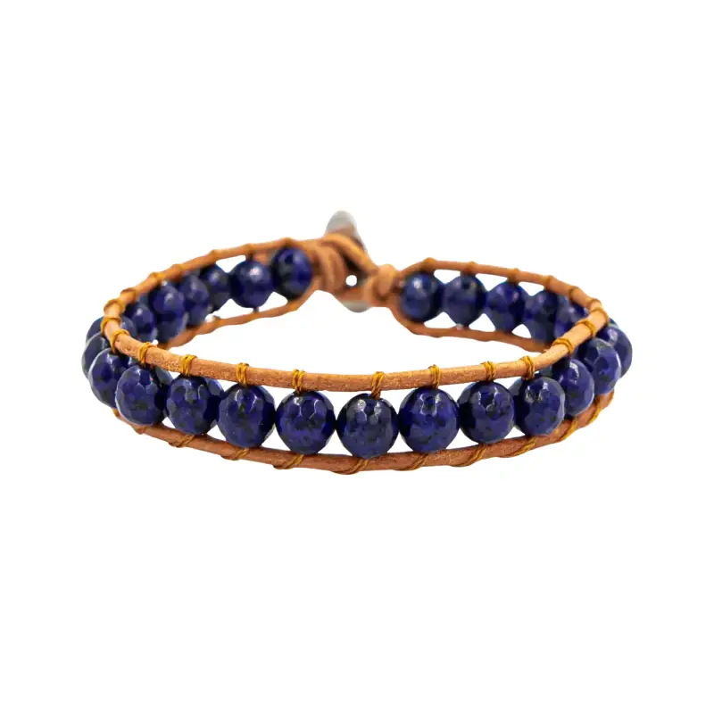 Bracciale in pietre di Lapis Lazuli e vera pelle donna Sloya Facelia