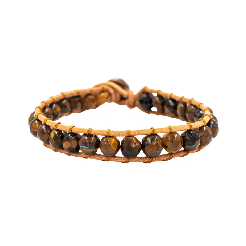 Bracciale in pietre Occhio di tigre e vera pelle donna Sloya Facelia