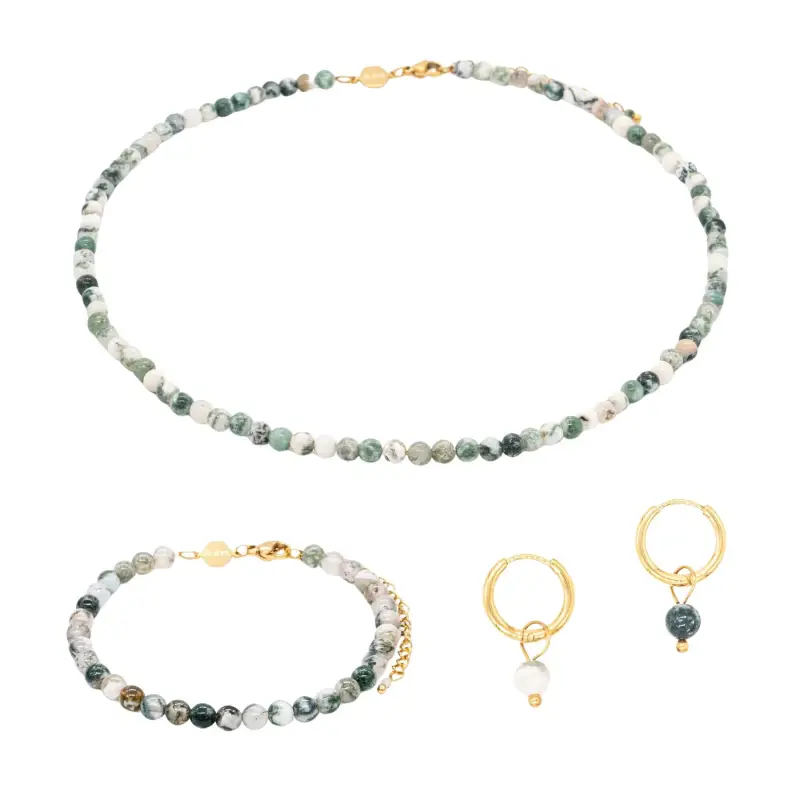 Collana, bracciale e orecchini in pietra agata albero donna Sloya Serena