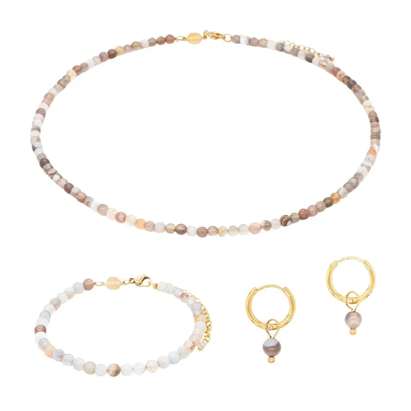 Collana, bracciale e orecchini in pietra agata Botswana donna Sloya Serena
