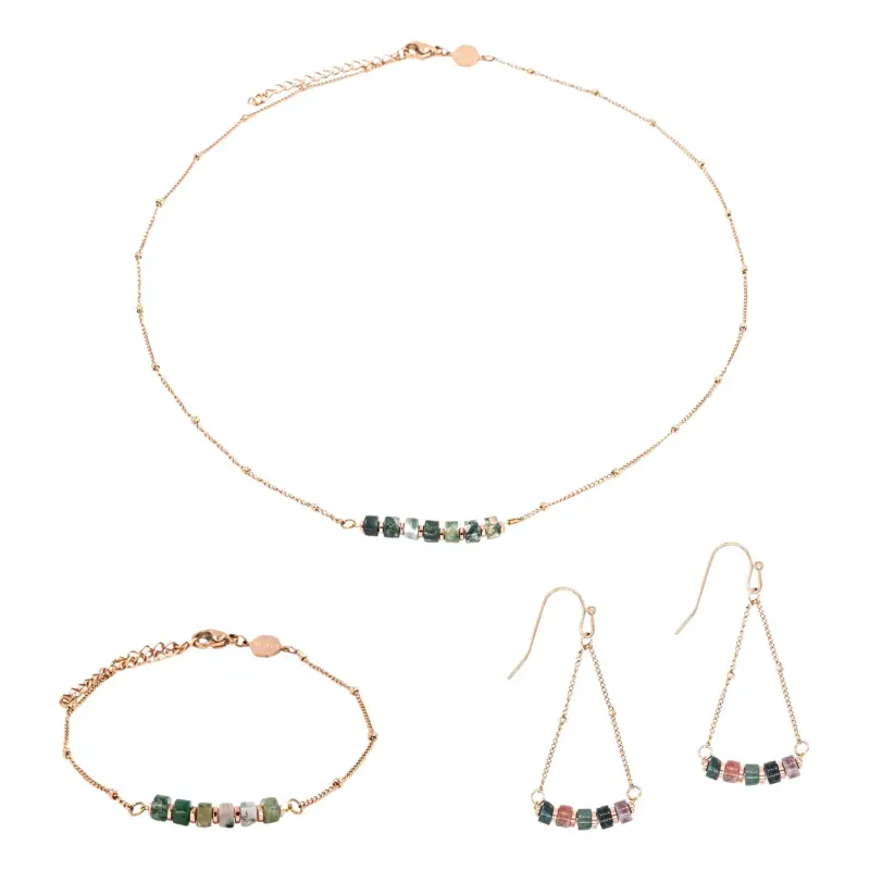 Collana, bracciale e orecchini in pietra di agata acquatica donna Sloya Piana