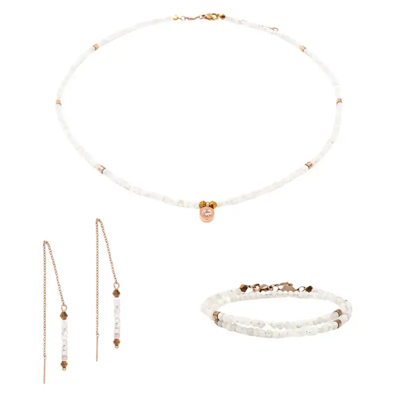Collana, bracciale e orecchini in pietra di luna donna Sloya Lumia