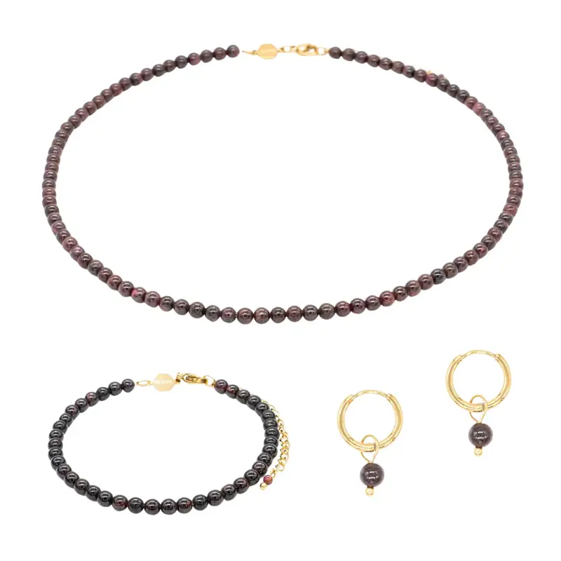 Collana, bracciale e orecchini in pietra granato da donna Sloya Serena