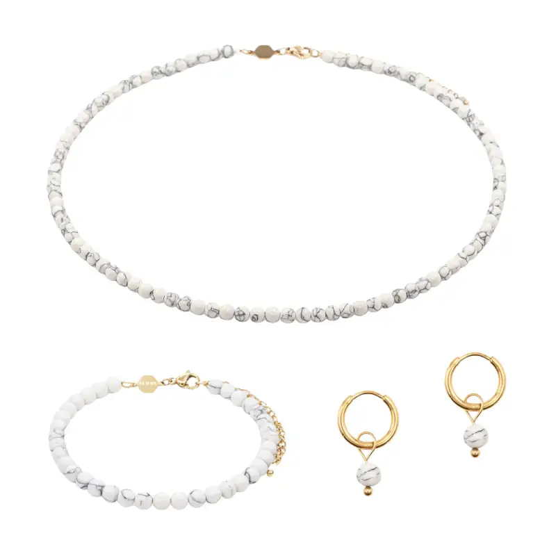 Collana, bracciale e orecchini in pietra howlite donna Sloya Serena
