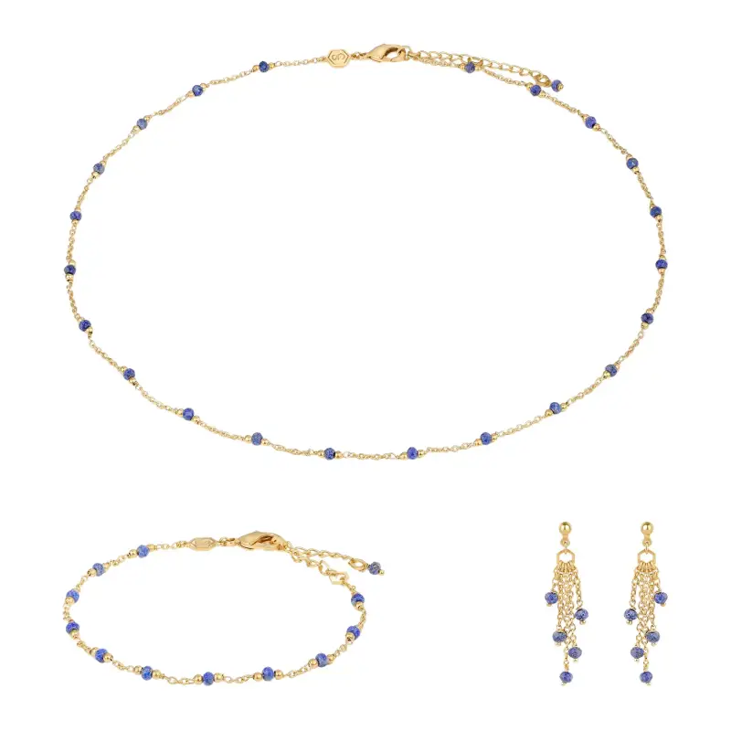 Collana, bracciale e orecchini in pietra lapislazzuli donna Sloya Elyssa