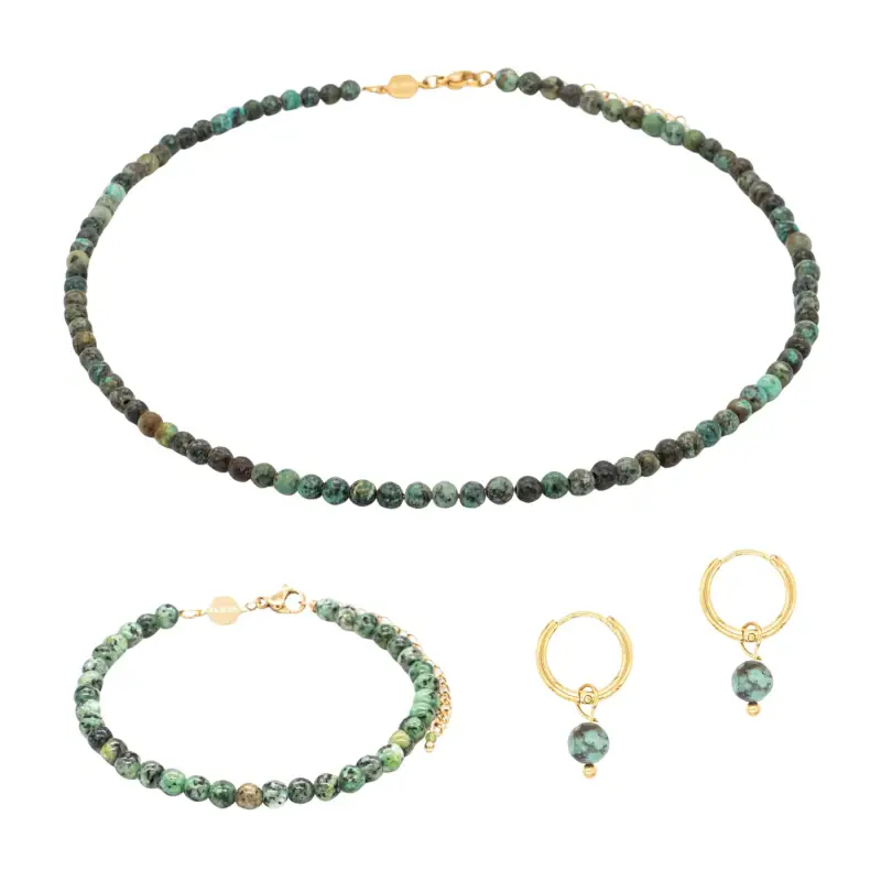Collana, bracciale e orecchini in pietra turchese africana donna Sloya Serena