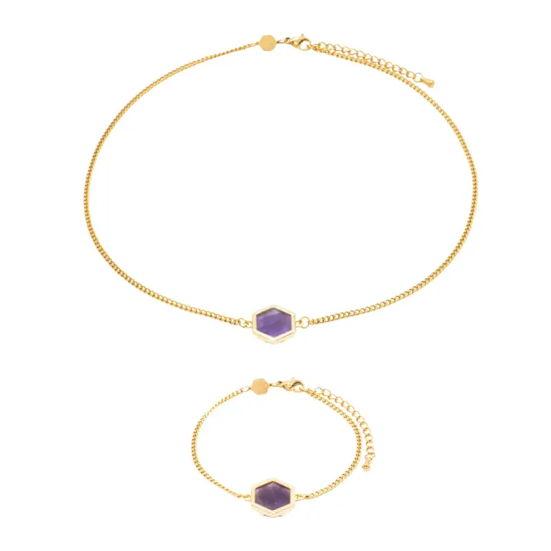 Collana e bracciale in pietre di ametista donna Sloya Hexalia