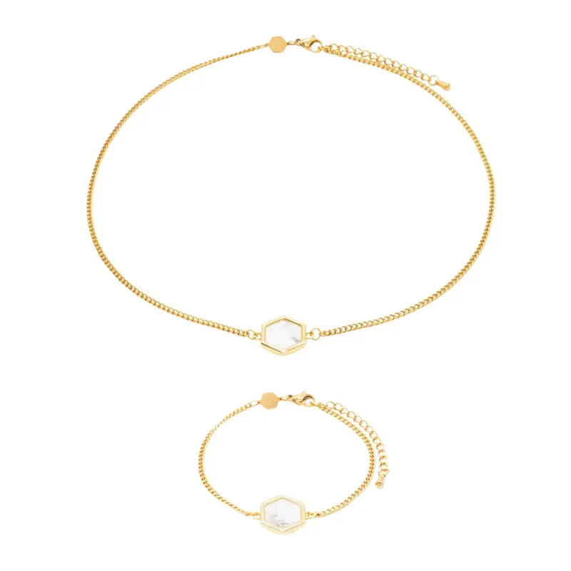 Collana e bracciale in pietre di Howlite per donna Sloya Hexalia