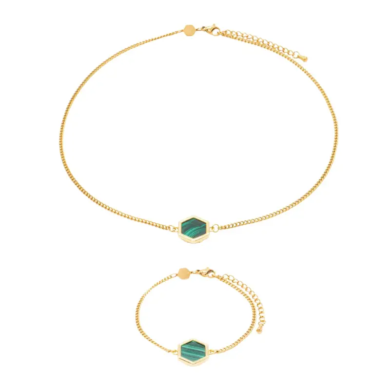 Collana e bracciale in pietre di Malachite donna Sloya Hexalia