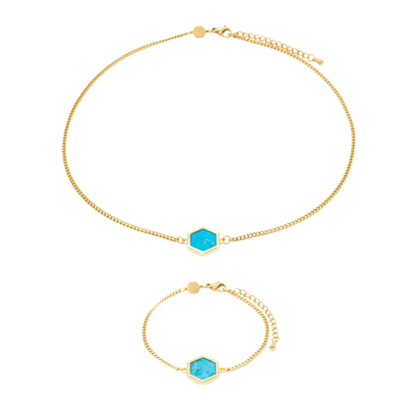 Collana e bracciale in pietre turchesi donna Sloya Hexalia