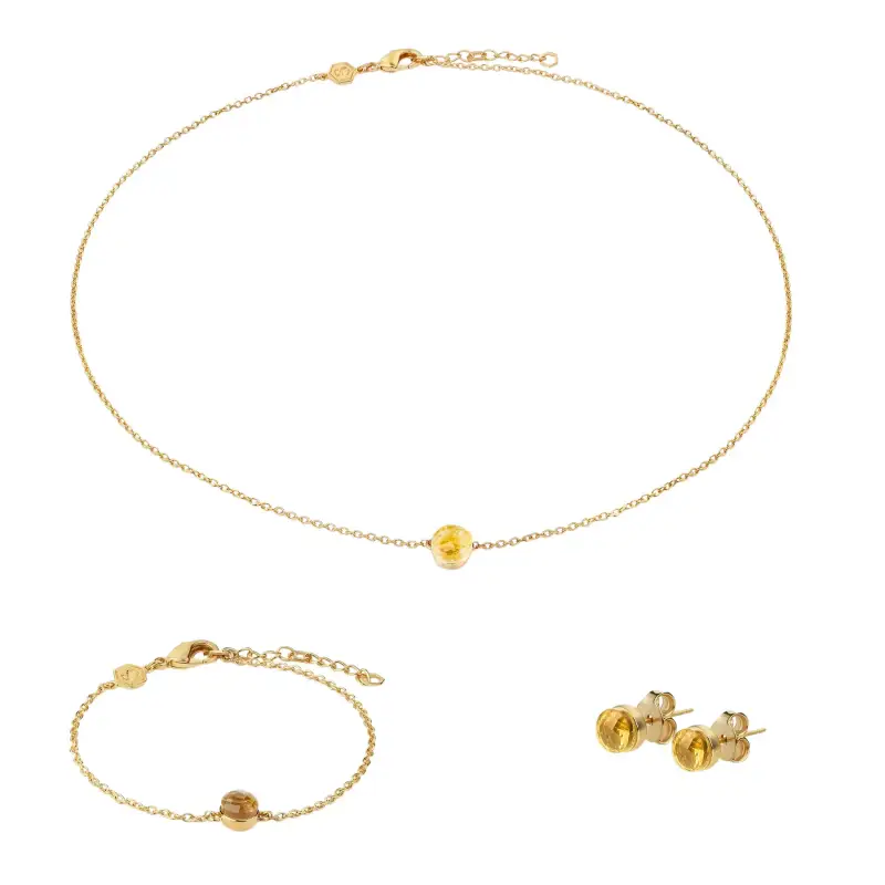 Collezione di collana, bracciale e orecchini in pietre di citrino donna Sloya Aurora