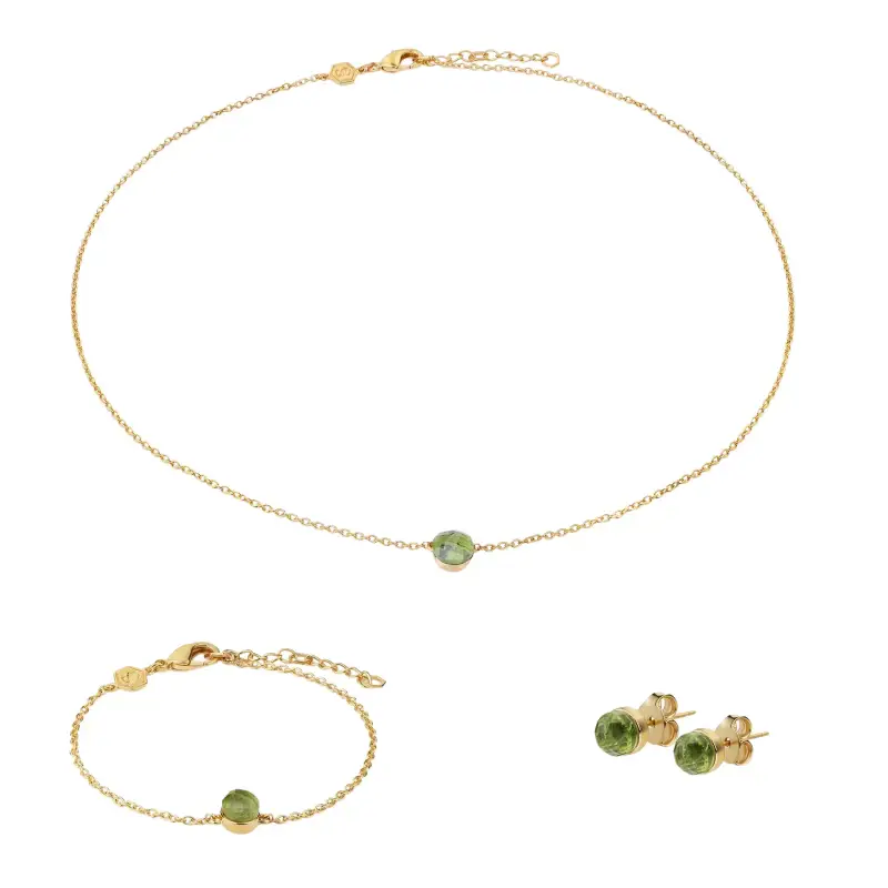 Set collana, bracciale e orecchini in pietre peridoto donna Sloya Aurora