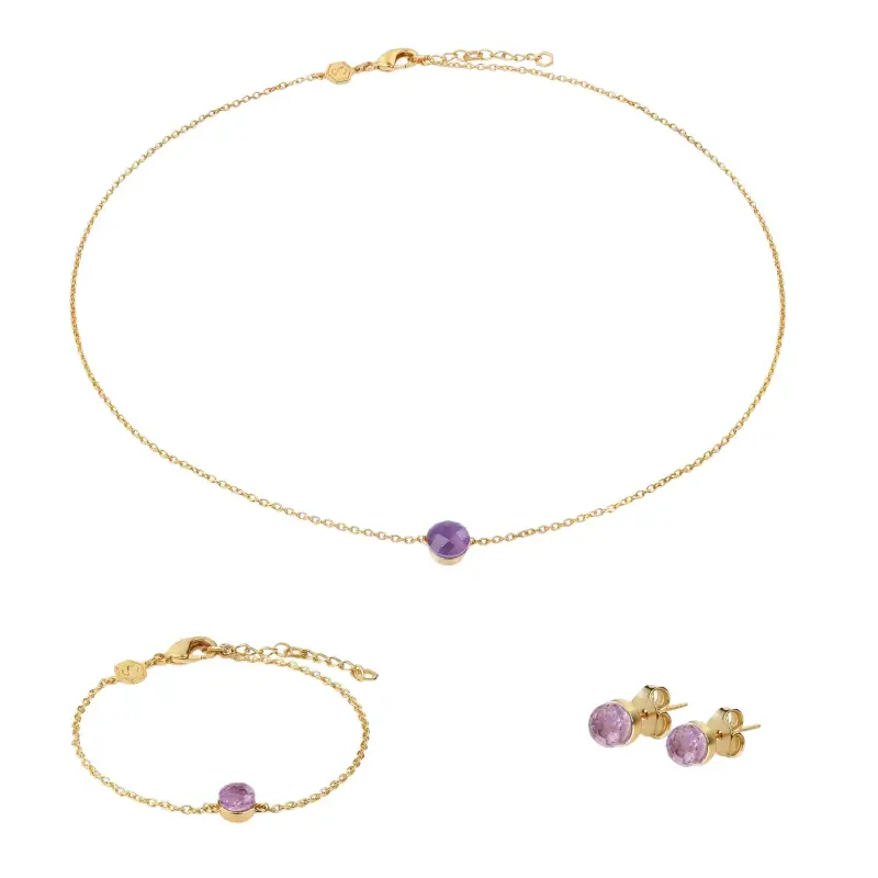 Set di collana, bracciale e orecchini in pietre di ametista donna Sloya Aurora