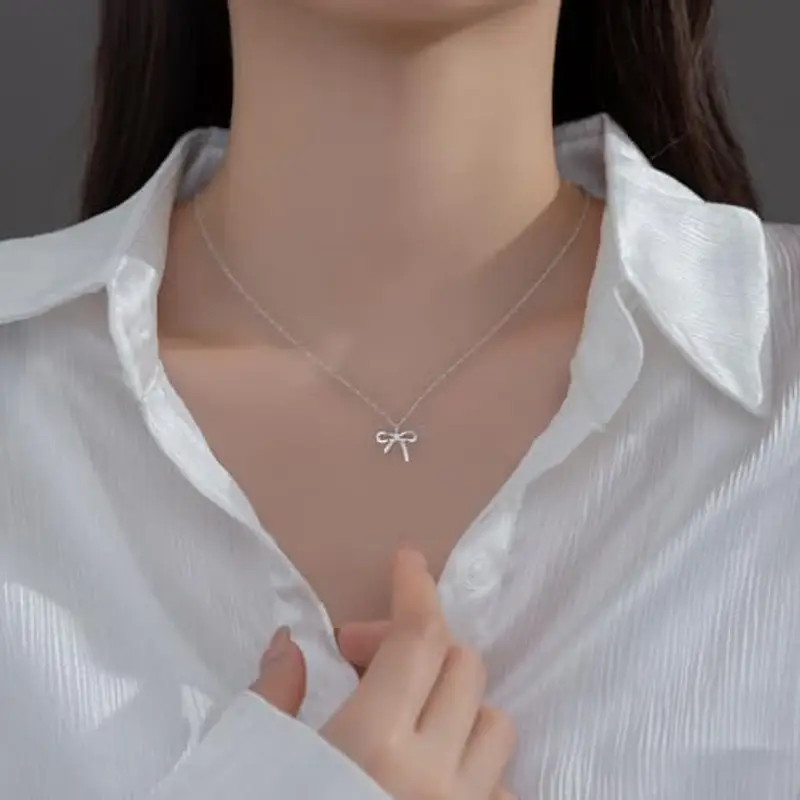 SLUYNZ Collana girocollo in argento Sterling 925 per donne e ragazze con fiocco, small, Argento sterling, Nessuna pietra preziosa miniatura 2