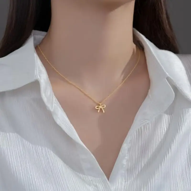 SLUYNZ Collana girocollo in argento sterling 925 solido per donne adolescenti semplice fiocco collana pendente, small, Argento sterling, Nessuna pietra preziosa miniatura 3