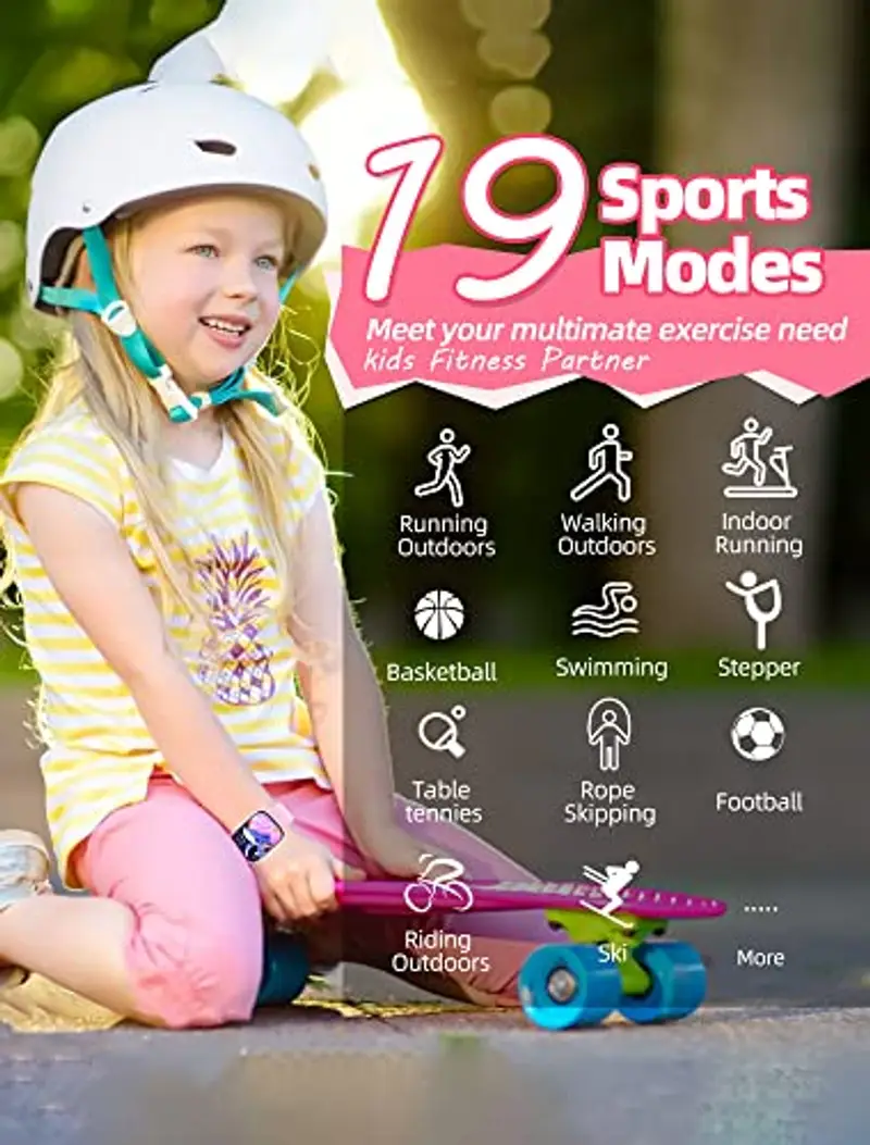 Smart Watch per bambini, IP68 impermeabile per bambini Fitness Activity Tracker Watch, cardiofrequenzimetro, 8 modalità sport, Pedometri, Frequenza Cardiaca, Monitor Del Sonno, Regalo per Ragazzi Ragazz miniatura 3