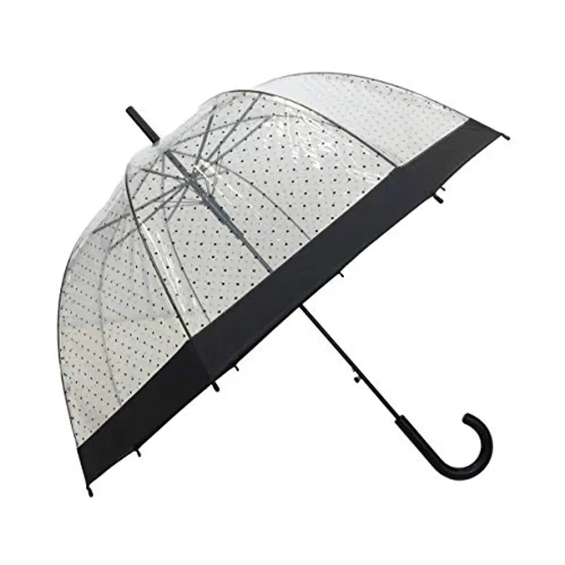 SMARTBULLE Ombrello lungo trasparente a bolle d'aria - Solido; Apertura automatica; Diametro=85cm; Ombrello da donna; Motivo a puntini neri; Ombrello a forma di cupola miniatura 3