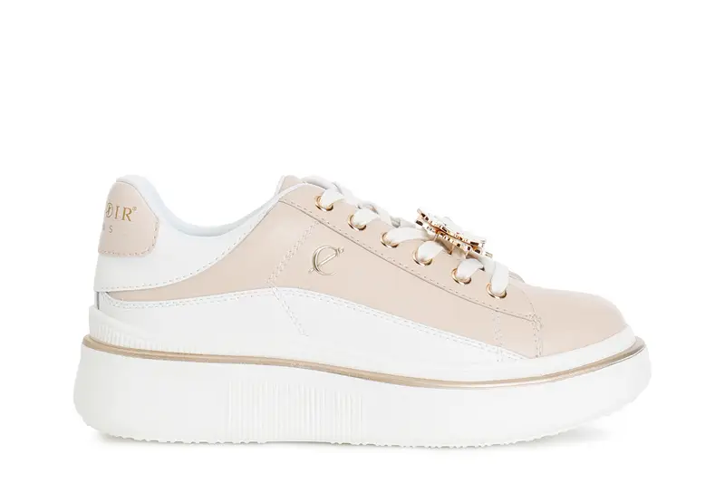 sneaker in pelle con accessorio smaltato beige/bianco 40