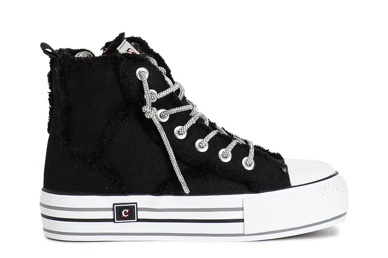sneaker mid in canvass con lacci strass nero 37
