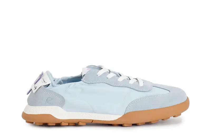 sneakers allacciata in tessuto nylon e pelle scamosciata azzurro 38