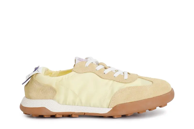 sneakers allacciata in tessuto nylon e pelle scamosciata giallo