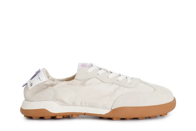 sneakers allacciata in tessuto nylon e pelle scamosciata off white