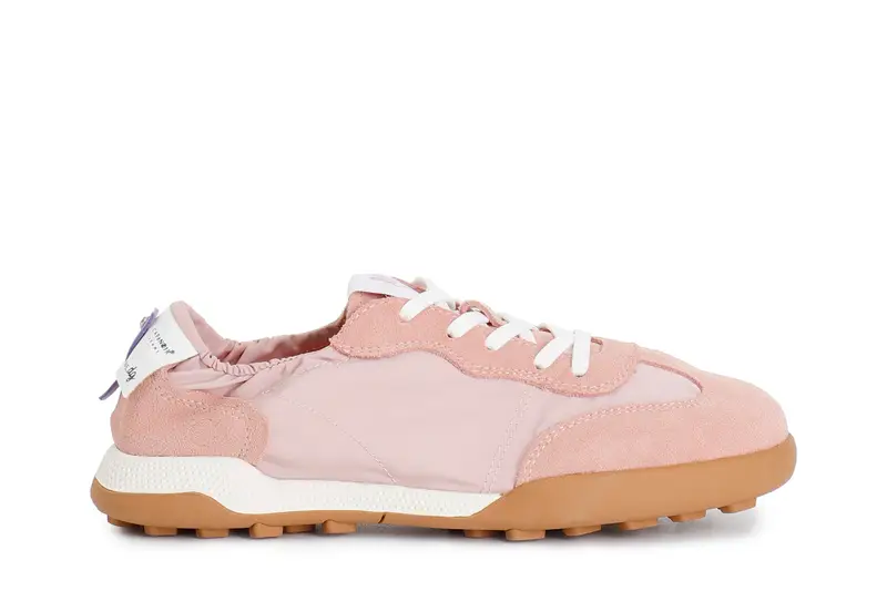 sneakers allacciata in tessuto nylon e pelle scamosciata rosa 38